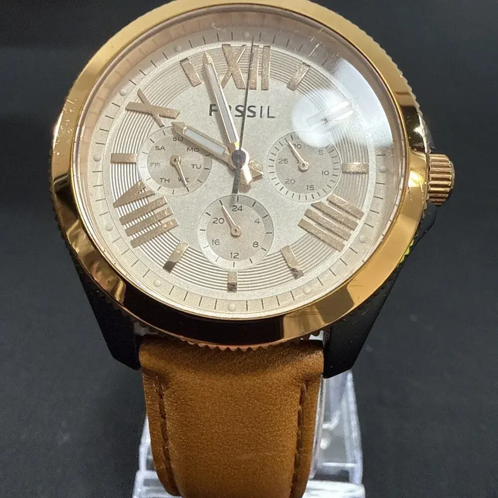 Fossil Cecile AM4624 Women's Wristwatch New Brown Leather Band New Battery (Z1)